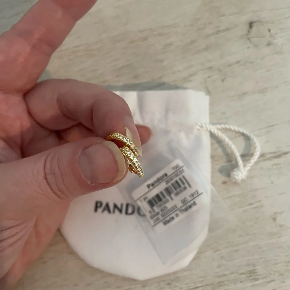 Pandora Yellow Gold Toned and CZ Mini Hoops